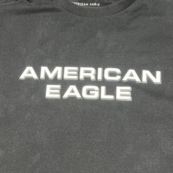 American Eagle Shirt Mens XL Black Standard Fit Spellout Graphic Logo Pullover - Picture 4 of 8